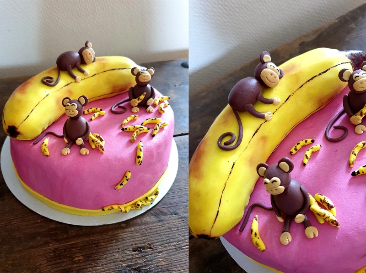 Banantårta med apor och små bananer
