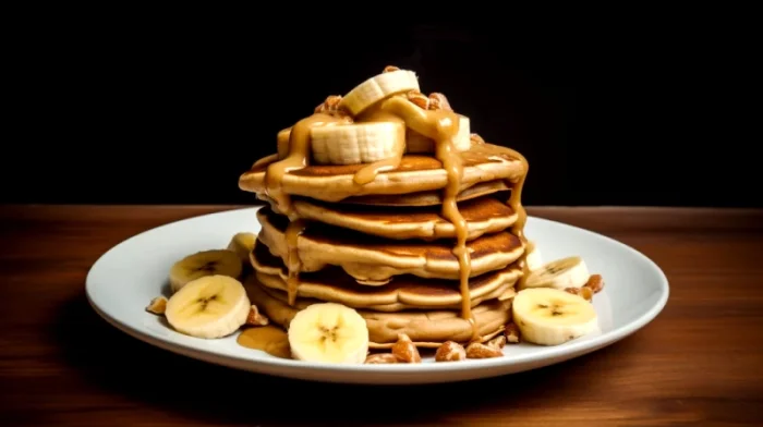 Vegansk bananpannkaka med jordnötssmör