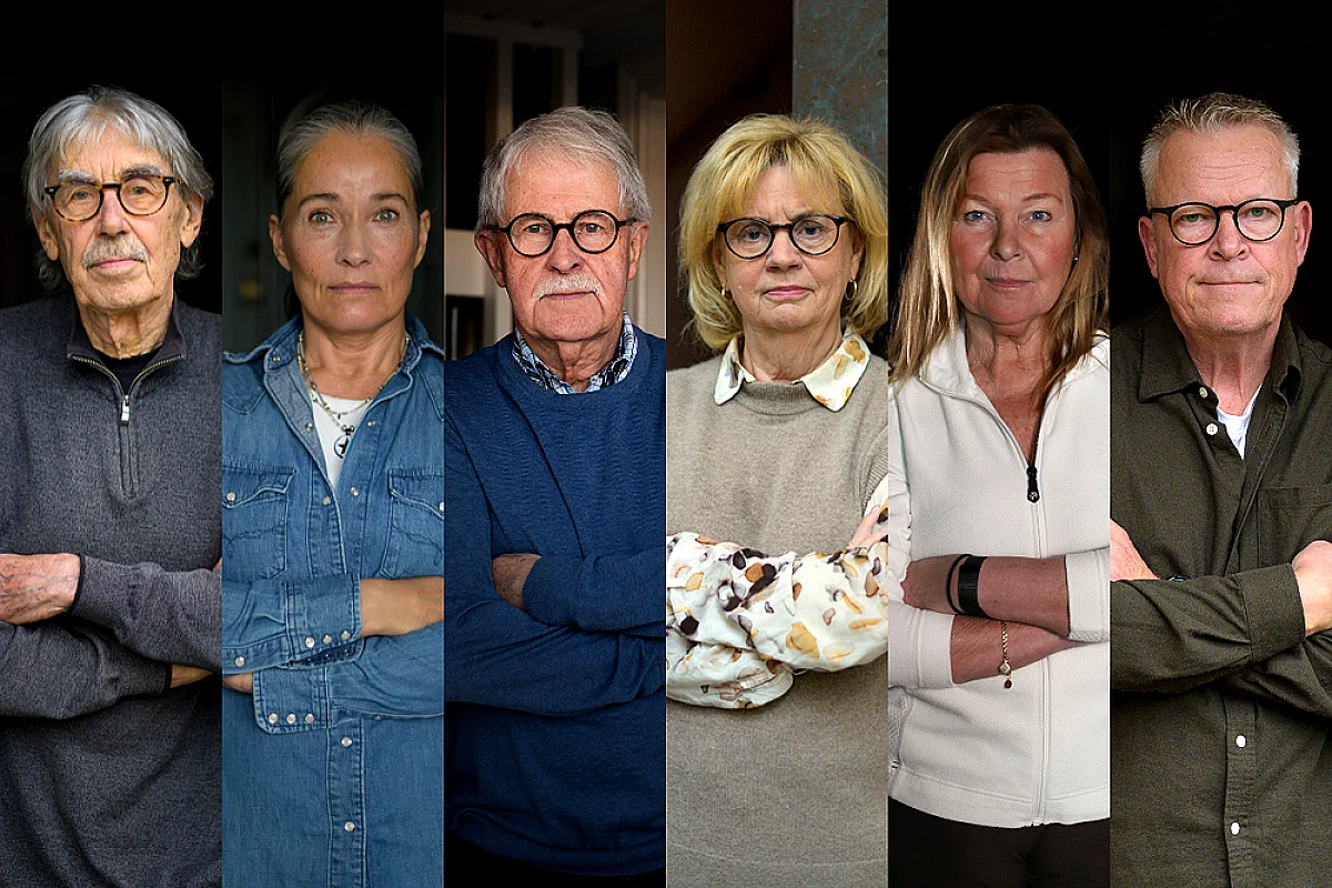 Gruppbild med Lasse Åberg, Agneta Sjödin, Sverker Olofsson, Marianne Rundström, Lotta Engberg och Janne Andersson.