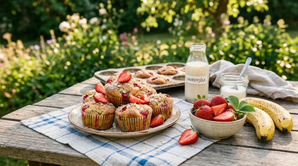 Banan- och jordgubbsmuffins