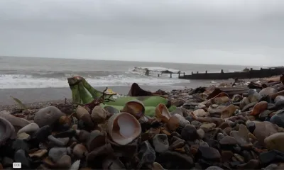 Tusentals bananer på en strand i Storbritannien