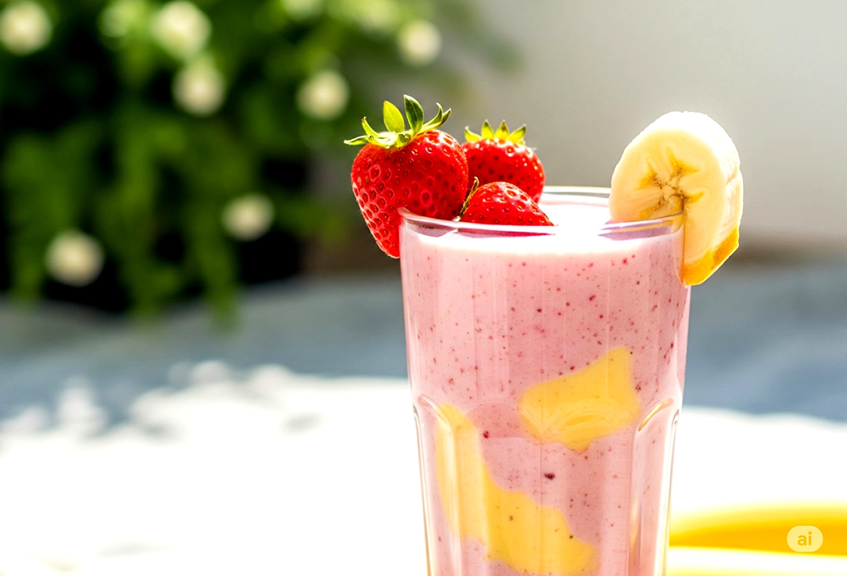 Banan- och jordgubbsmilkshake - recept